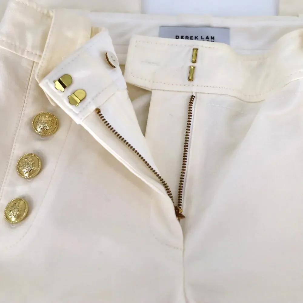 Derek Lam 10 Crosby Women White / Gold Cotton Robertson Flare Pants Size US 8